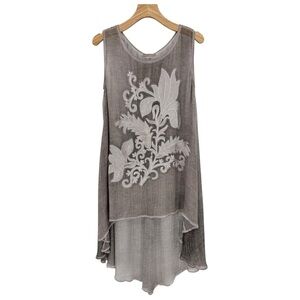 Sundance YAUVAN Sheer Gauze Embroidered Waterfall Sleeveless Cover Up in Taupe S
